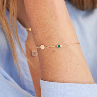 INSIDE NINA'S KLOSET 1 Letter & 1 Petite Birthstone Bracelet in 14K Gold