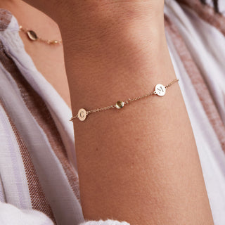 INSIDE NINA'S KLOSET 2 Letter & 2 Petite Birthstone Bracelet in 14K Gold