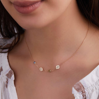INSIDE NINA'S KLOSET 2 Letter & 2 Petite Birthstone Necklace in 14K Gold (Single Spacing)