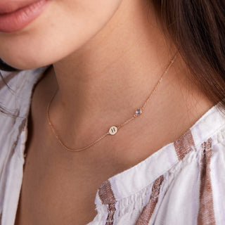 INSIDE NINA'S KLOSET 1 Letter & 1 Petite Birthstone Necklace in 14K Gold (Double Spacing)