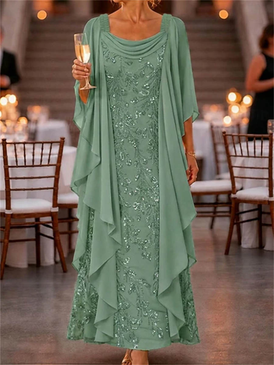 Women's Sage Solid Cowl Neck Half Sleeve Maxi Dress