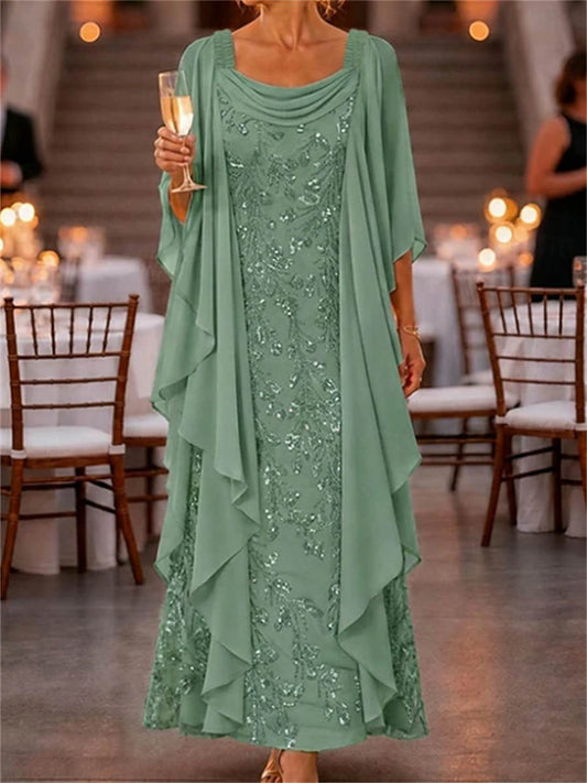 Women's Sage Solid Cowl Neck Half Sleeve Maxi Dress