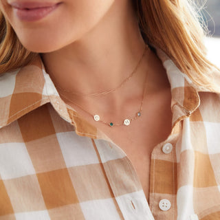 INSIDE NINA'S KLOSET 2 Letter & 2 Petite Birthstone Necklace in 14K Gold (Single Spacing)