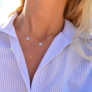 INSIDE NINA'S KLOSET 2 Letter & 2 Petite Birthstone Necklace in 14K Gold (Single Spacing)
