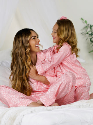 Mommy and Me Pink Leopard Print Silky Pajama Set | INSIDE NINA'S KLOSET