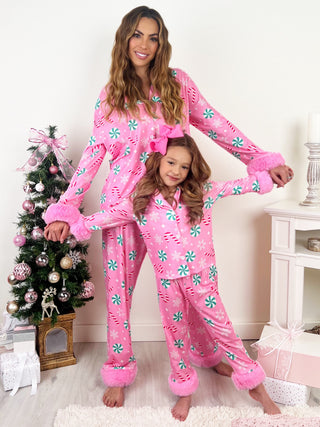 Mommy and Me Peppermint Candy Dream Furry Pajama Set | INSIDE NINA'S KLOSET