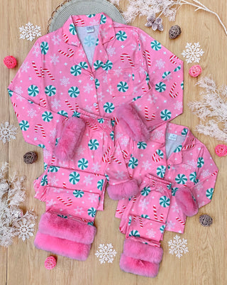 Mommy and Me Peppermint Candy Dream Furry Pajama Set | INSIDE NINA'S KLOSET