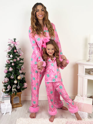 Mommy and Me Peppermint Candy Dream Furry Pajama Set | INSIDE NINA'S KLOSET