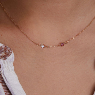 INSIDE NINA'S KLOSET Petite 2 Birthstone Necklace in 14K Gold (Centered)