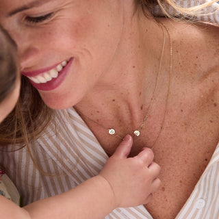 INSIDE NINA'S KLOSET 2 Letter & 2 Petite Birthstone Necklace in 14K Gold (Single Spacing)