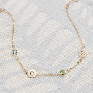 INSIDE NINA'S KLOSET 2 Letter & 2 Petite Birthstone Bracelet in 14K Gold