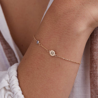 INSIDE NINA'S KLOSET 1 Letter & 1 Petite Birthstone Bracelet in 14K Gold